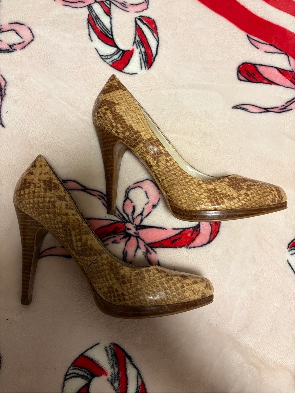 Tan Snake-Print High Heel Pumps
